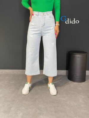 خرید قیمت شلوار جین زنانه بگ قد کوتاه پشت کمر کش کد ۱۰۱۱ - دیدو گالری Dido Gallery