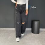 خرید قیمت شلوار جین زنانه بگ زاپدار پشت کمر کش کد ۱۹۸۴ - دیدو گالری Dido Gallery