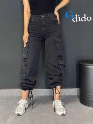 خرید قیمت شلوار جین زنانه کارگو زغالی کد ۶۸۶۸ - دیدو گالری Dido Gallery