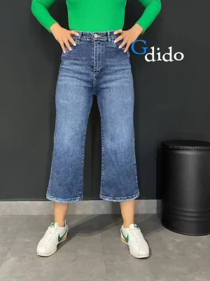خرید شلوار جین واید کوتاه پارچه کشی کد 500470 - خرید و قیمت در دیدو گالری DidoGallery