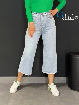 خرید شلوار جین واید کوتاه پارچه کشی کد 500440 - خرید و قیمت در دیدو گالری DidoGallery