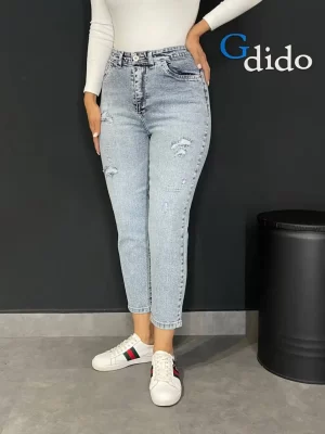 خرید شلوار جین مام فیت پارچه نیم کش کد 50067 - خرید و قیمت در دیدو گالری DidoGallery