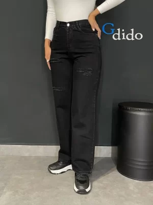 خرید شلوار جین نیم بگ پشت کمر کش کد 2504 - خرید و قیمت در دیدو گالری DidoGallery