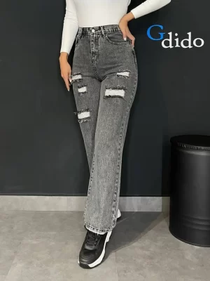خرید شلوار جین نیم بگ پشت کمر کش کد 2566 - خرید و قیمت در دیدو گالری DidoGallery