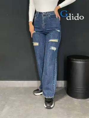 خرید شلوار جین نیم بگ پشت کمر کش کد 2698 - خرید و قیمت در دیدو گالری DidoGallery