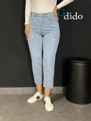 خرید شلوار جین مام فیت پشت کمر ساده 2600 - خرید و قیمت در دیدو گالری DidoGallery
