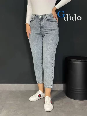 خرید شلوار جین مام فیت پشت کمر ساده 2647 - خرید و قیمت در دیدو گالری DidoGallery