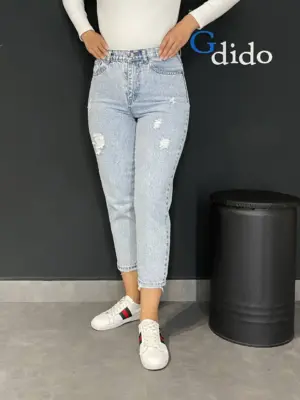 خرید شلوار جین مام فیت پشت کمر ساده 2461 - خرید و قیمت در دیدو گالری DidoGallery